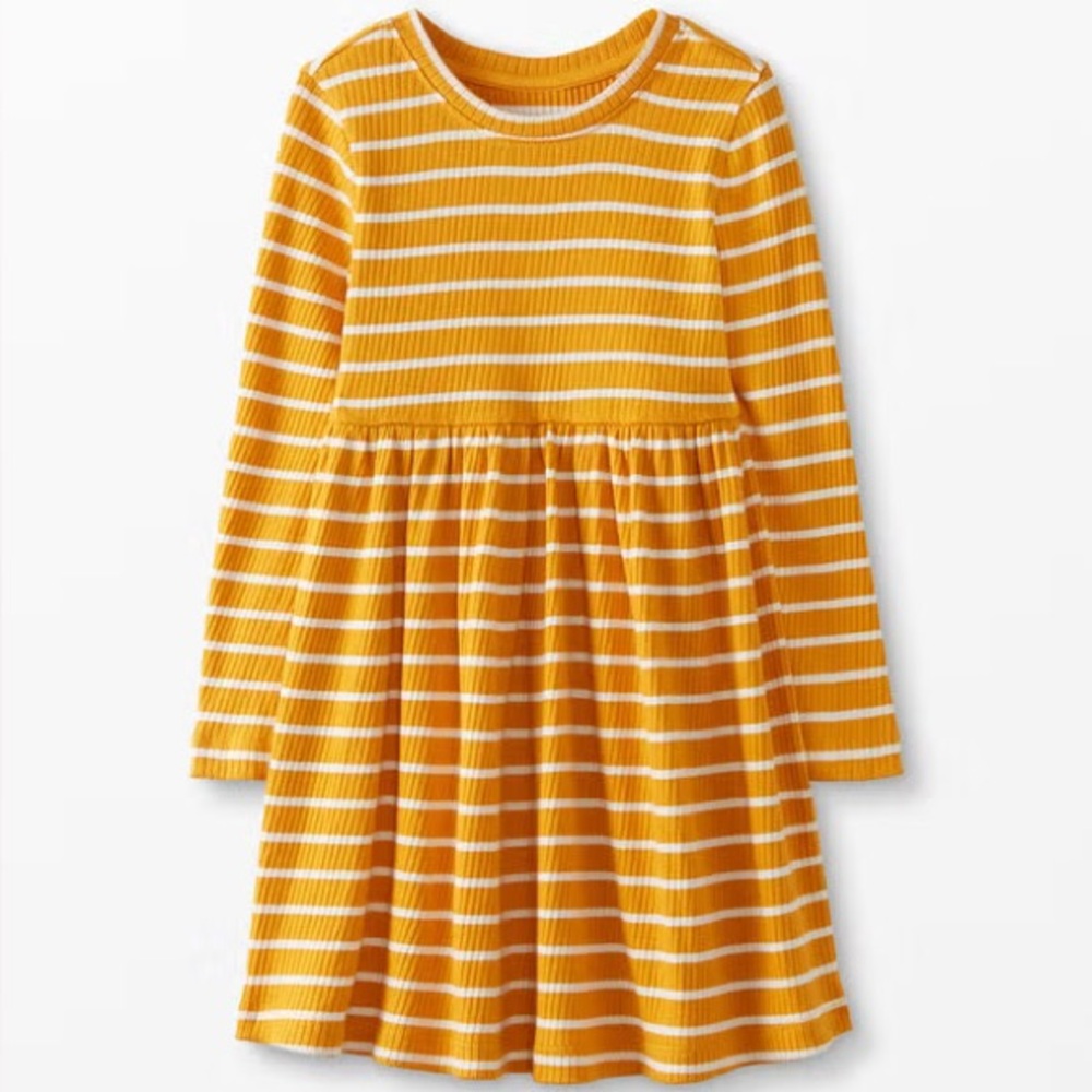 Hanna Andersson size 5 Dress Long Sleeve Mustard Striped Ribbed Dress